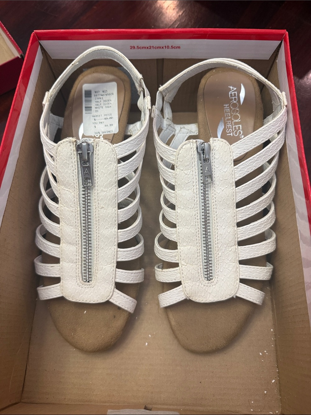 AEROSOLES White Strappy Front-Zip Gladiator Sandals